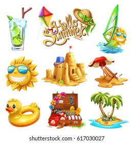 Summer set. 3d vector icon