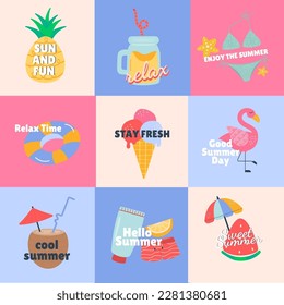 Summer set of badge, label design with lettering
