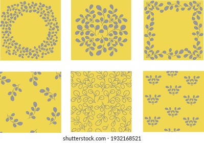 Summer Set. Botanical circular design pattern. Tree branches with leaves in green. Frames of plant elements, seamless patterns. vector.