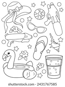 Sommerfrische. Farbseite, schwarz-weiße Vektorgrafik.