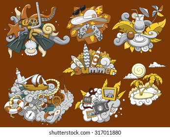 Summer set design color  vector illustration, hello summer, color , white background, design, set, summer