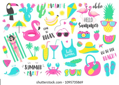 Summer set of design holiday elements, vector illustration