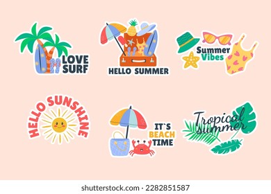 Summer set of doodle badge label design with lettering