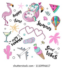 Summer set with summer elements on a white background