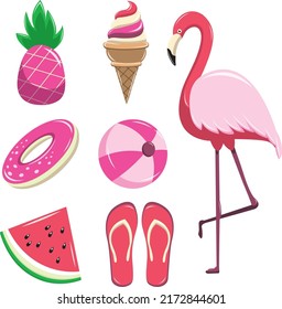 Summer set with fruits and animals.