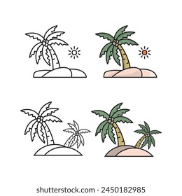 summer set with fruits, drinks, pool floats, seashells, palm leaves. Isolated objects on white background. Hand drawn vector illustration.