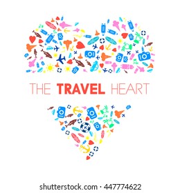 Summer set glyph pattern in a surf shape. Travel drawing. Vacation design vector illustration. Cool text that could be easily removed.