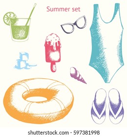 Summer set. Hand drawing. Vector illustration for design and decoration