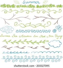 Summer set of hand drawn borders and design elements