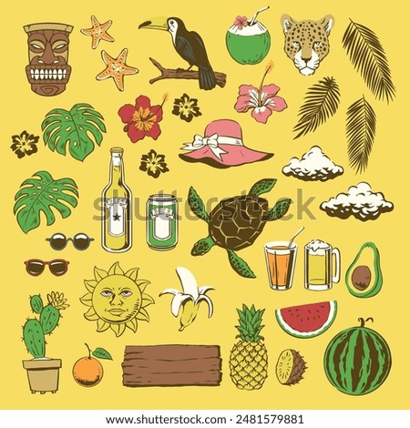 Summer Set With Hand Drawn Element and Object.