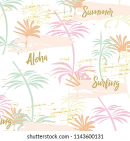 Summer set with hand drawn elements - calligraphy, flowers, tropical leaves, coconuts . Perfect for web, card, poster, cover, tag, invitation, sticker kit. 