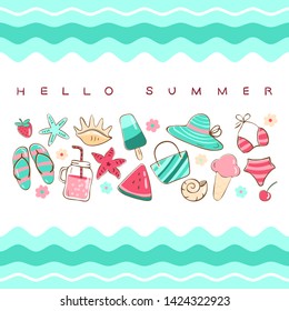 Summer set with hand drawn elements