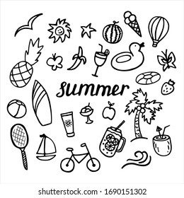  Hello Summer Doodle Hand Drawn Objects Stock Vector (Royalty Free ...
