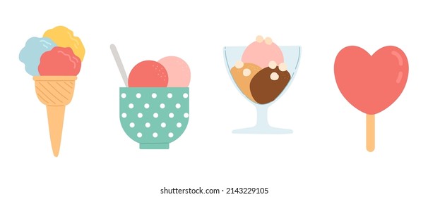 Summer set of ice cream, flat design, vector illustration