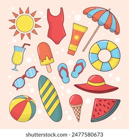 Conjunto de verano Conjunto de iconos de verano Ilustración Conjunto de elementos de verano