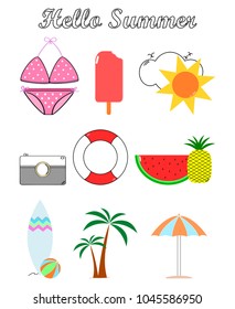 summer set icon on isolated white background