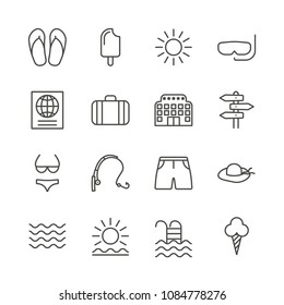 Summer set icon vector. Line recreation collection symbol isolated. Trendy flat outline travel ui sign design. Thin  vacation graphic pictograms for web site, mobile app. Logo illustration. Eps10.