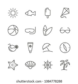 Summer set icon vector. Line recreation collection symbol isolated. Trendy flat outline travel ui sign design. Thin  vacation graphic pictograms for web site, mobile app. Logo illustration. Eps10.
