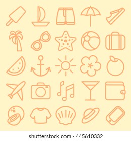 Summer Set of icons on a yellow background