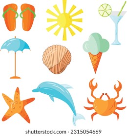Ilustración de verano. Elemento para imprimir, postal y afiche, ilustración vectorial