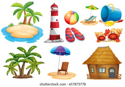 Summer set with island and bungalow illustration