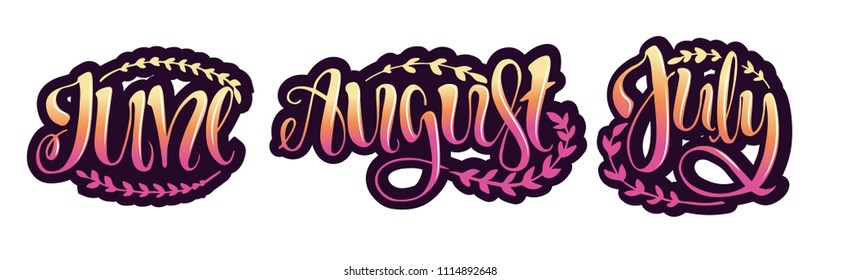 Summer - set of the lettering. Modern calligraphy. Vector illustration on white background as poster, postcard, card, invitation template. Concept summer advertising.