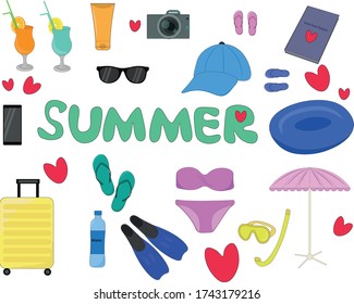 conjunto de verano, cosas necesarias para relajarse