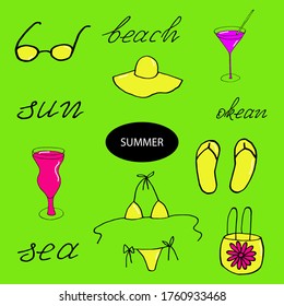 Sommer auf Strand und Meer, handgezeichnet, Vektorgrafik