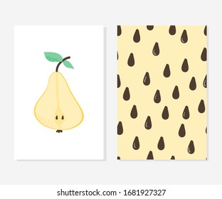 Summer set with pears. Hand drawn vector illustration for wrapping paper, fabric and cloth print