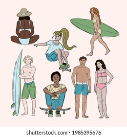 Summer set of people on the beach