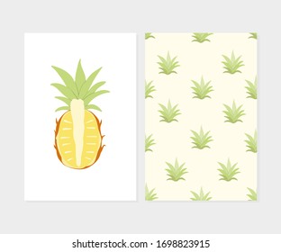 Summer set with pineapple. Hand drawn vector illustration for wrapping paper, fabric and cloth print