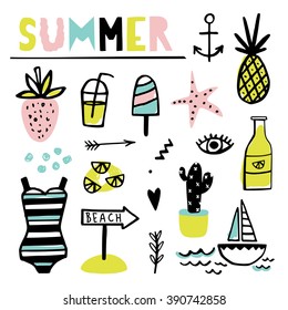 Summer set with pineapple, juice, cactus, star and other cute elements. 