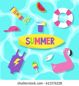 Summer set: pool party / Flat editable vector clip art