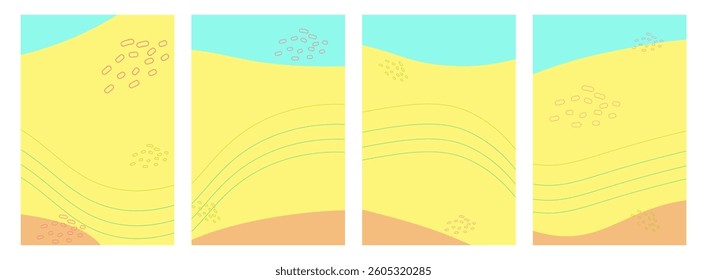 Summer set poster abstract and floral elements. Design social media posts, landing pages, and apps. Vector illustration.