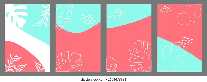 Summer set poster abstract and floral elements. Design social media posts, landing pages, and apps. Vector illustration.