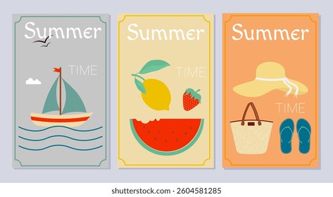 Summer set of posters in retro style.
