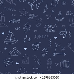 Summer set seamless pattern. Vector illustration with random elements. Design for prints and cards.