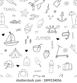 Summer set seamless pattern. Vector illustration with random elements. Design for prints and cards.