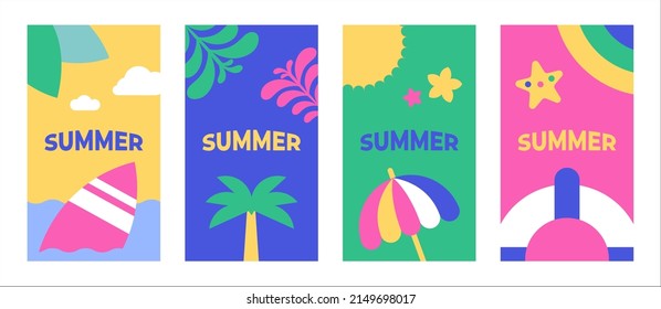 Summer set for social media stories design templates, backgrounds for banners, card, poster and advertising. Vector illustration
