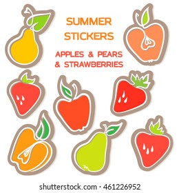 Summer set stickers with apples, pears and strawberries