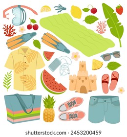 Summer set, stickers flat design. Can be used for banner, icons, symbols, isolated element background