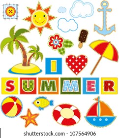 Summer set of stickers made of a fabric