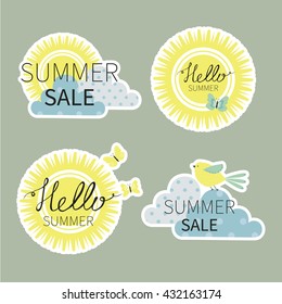 Summer . A set of stickers. Nature, summer, sun.
Vector set