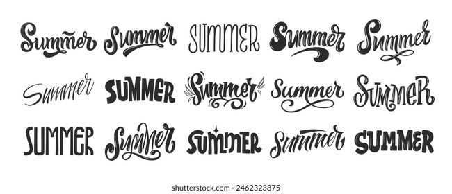 Summer. Set text. Hand draw lettering word. Vector illustration