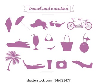 Summer set. Set of Travel and Vacation flat icons. 