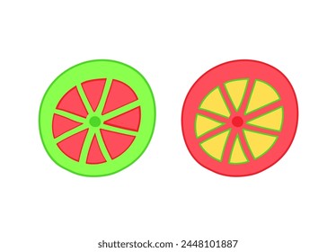 Summer set with two colorful orange, lemon, lime slices. For prints, cards, invitations, children clothes, pajamas textile design