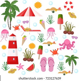 Summer Set Vector. Beach Stuff Flat Style