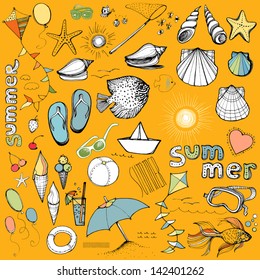 Summer. Set. Vector. (Hand-drawn)