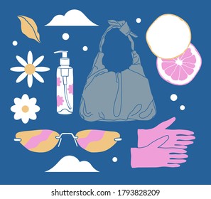 Summer set. Vector illustration for poster or social networks. 
