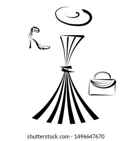 Summer set of women's dresses, high heels and purses.